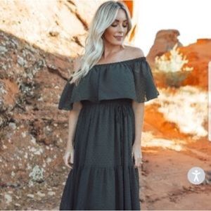 Baltic Born Swiss Dot Dark Olive Maxi Dress